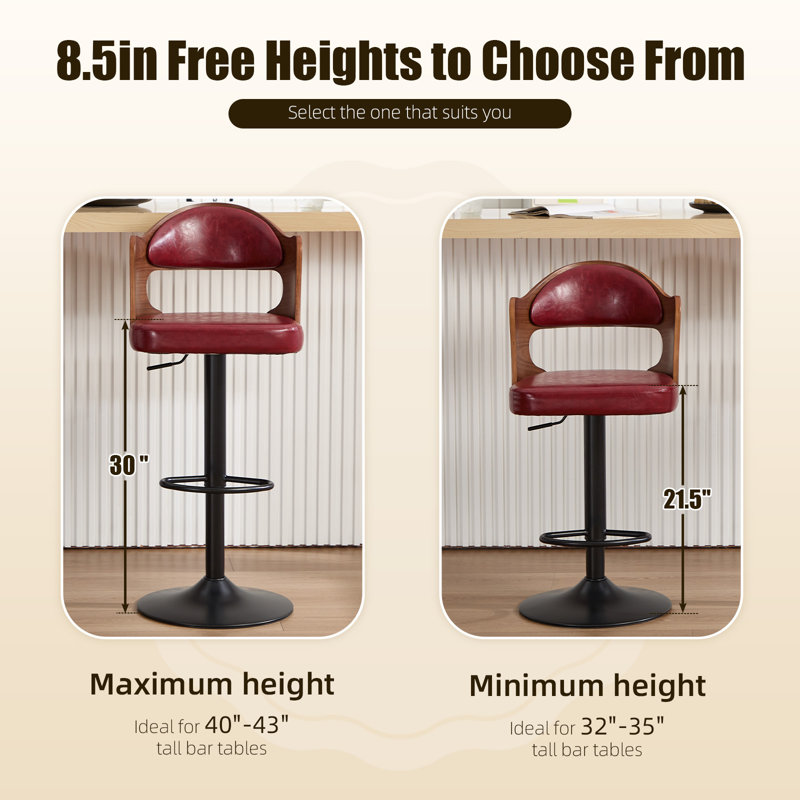 Ensemble de 2 tabourets de bar Modern, Rouge vin