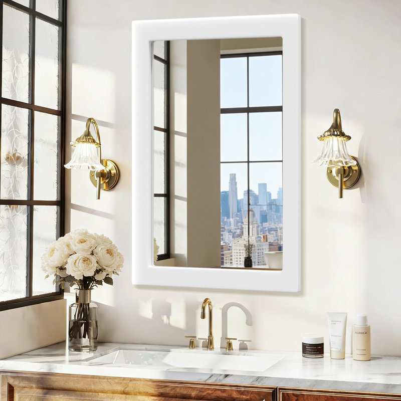 Wooden Frame Flat Mirror, White, 36" x 24"