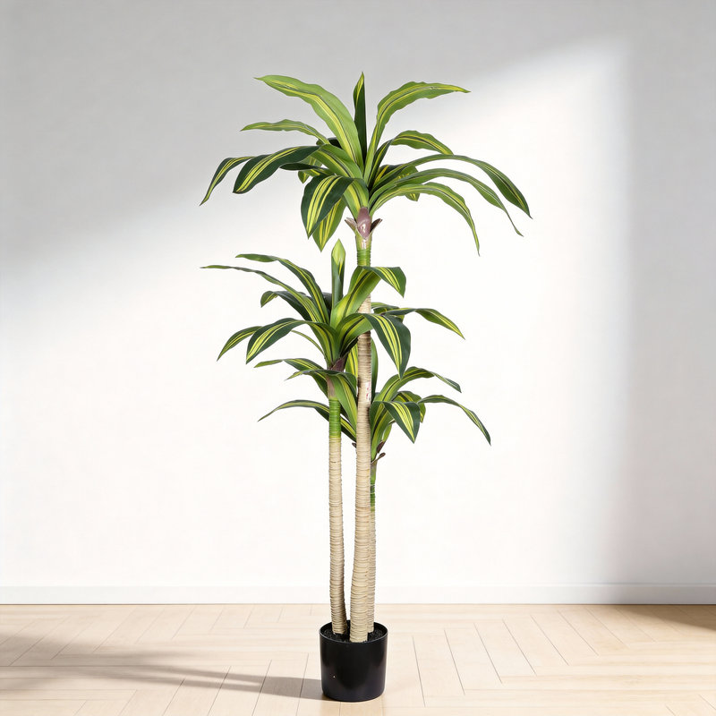 Arbre Dracaena artificiel 5 ', plante d'intérieur artificielle réaliste dans un pot en plastique noir pour le salon et le bureau