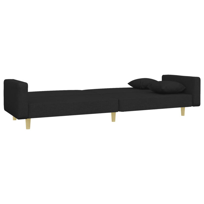Canapé-lit 2 places avec tabouret Vidaxl, Tissu noir