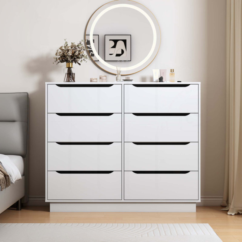 Commode pour chambre à coucher, commode longue à 8 tiroirs, commode en bois à 8 tiroirs, armoire de rangement pour vêtements de grande capacité, commodes larges pour vestibule de salon de chambre à coucher
