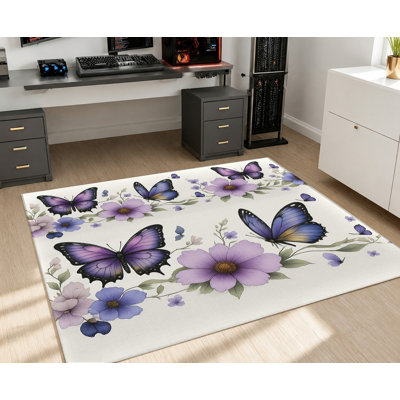 Tapis floral artistique à motif de papillons aquarelle, doux motif de peinture florale, tapis antidérapant doux et durable lavable à la machine, décoration intérieure élégante pour le salon, la chambre à coucher, le vestibule, la cuisine, l’appartement