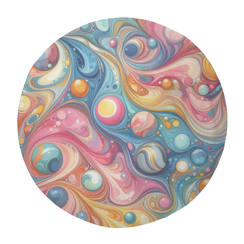 Tapis tressé Dreamy Brush Vibes, Rond 5 pi