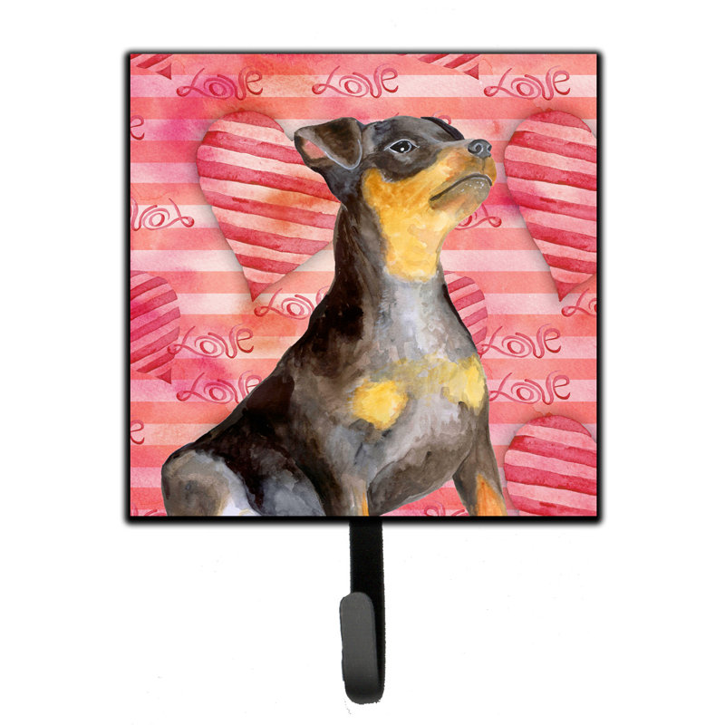 Organisateur de clés murales avec crochets clés chihuahua love Saadet, Rose / Jaune / Noir, Pinscher miniature
