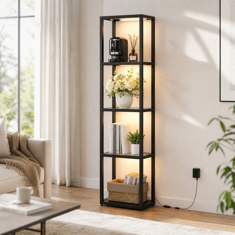 4-Light LED Bookshelf Column with Remote, for Living Room & Bedroom