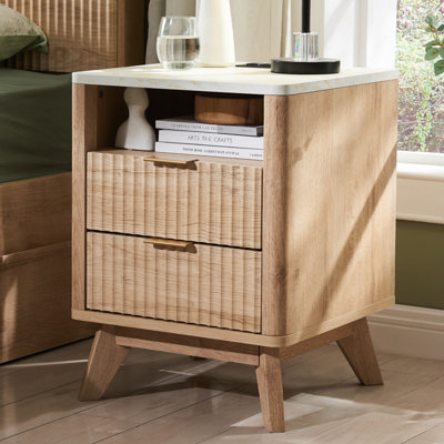 Hardester Vintage 2 - Drawer Nightstand with Charging Station, Bedside Table with Open Shelf