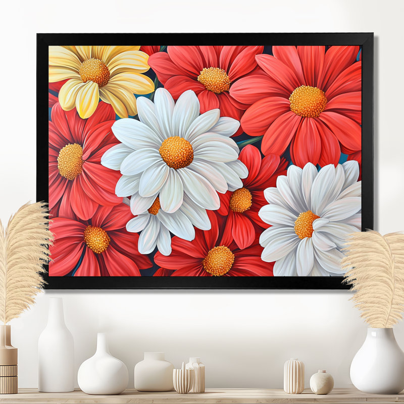 Décoration murale marguerite d'automne II - marguerites, Reproduction encadrée d'une seule photo sans pass, Noir