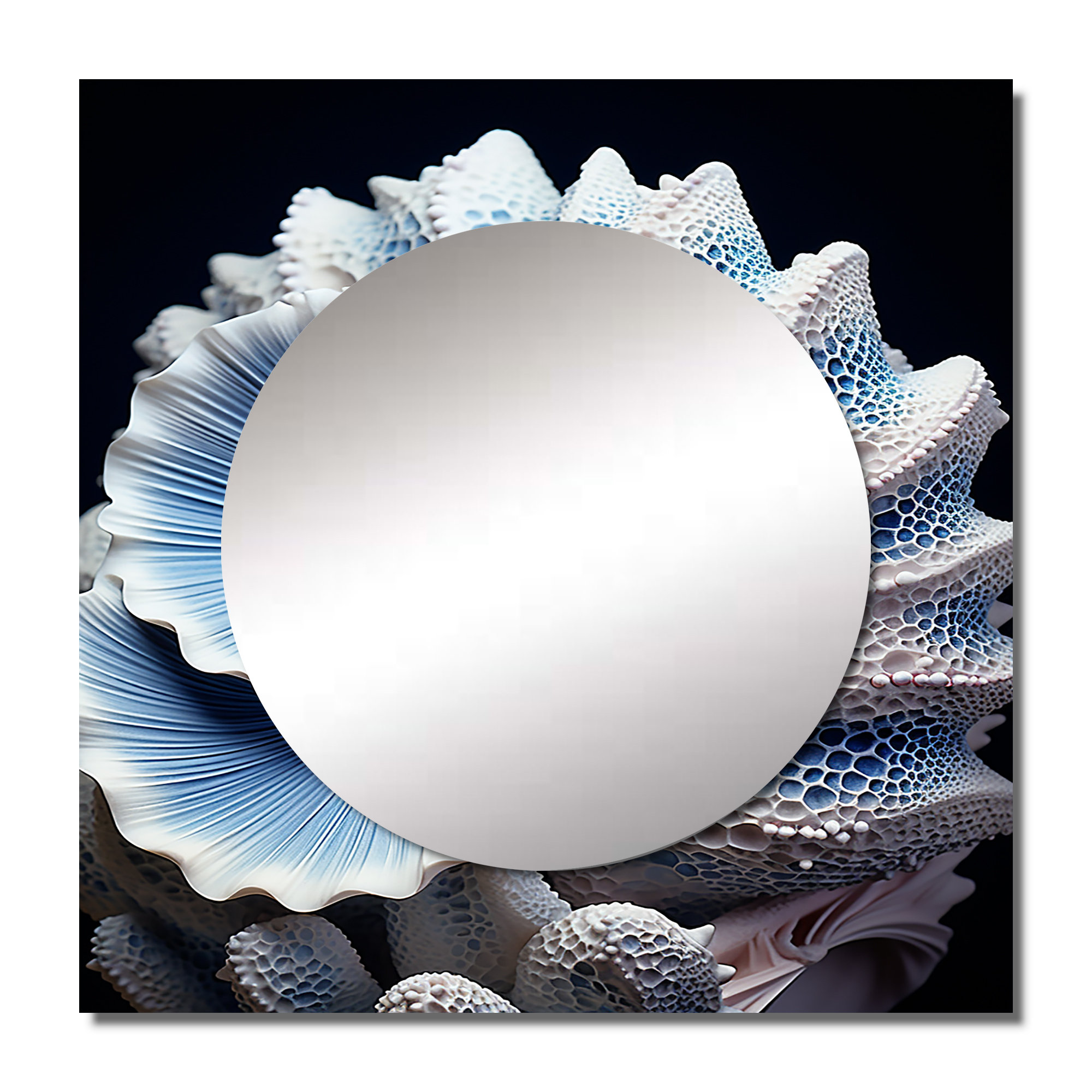 Design Art Blue Seashell Symphony - Animals Large Square Mirror Wall