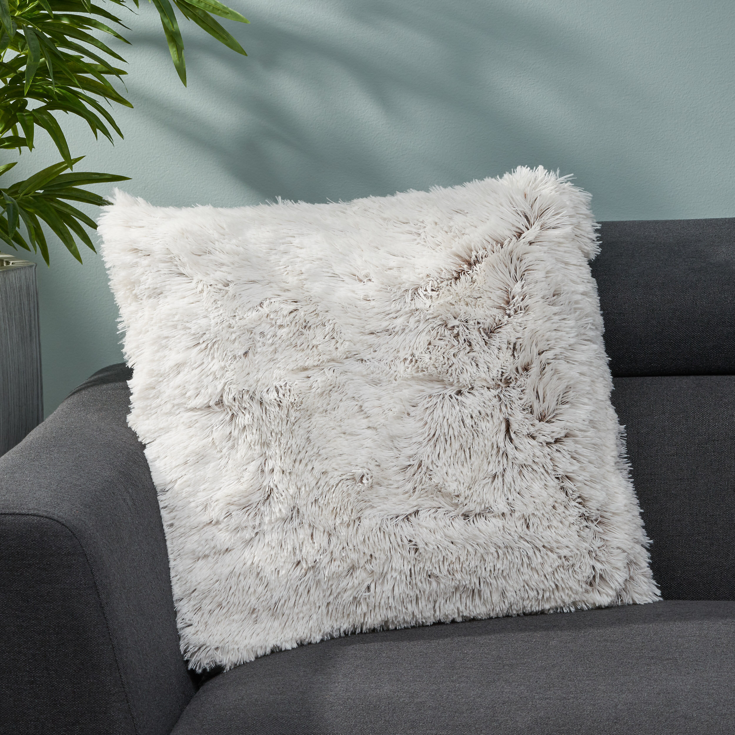 Gray Faux Fur Throw Pillow