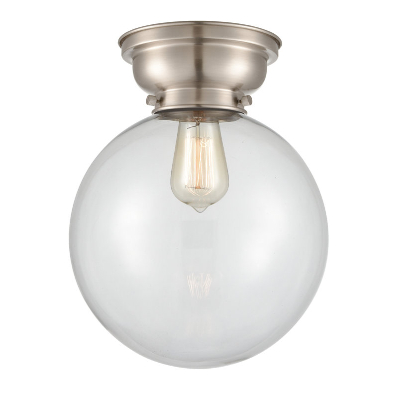 Chippewa Glass Flush Mount, Clear, Brushed Satin Nickel, 6 Watt Vinage LED Bulb