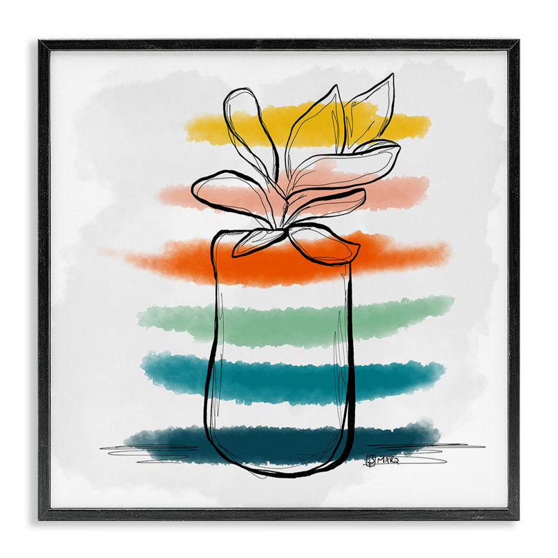 Plante avec des rayures colorées, estampe numérique, design par Beki Marquardt, 17" H x 17" W, Giclée encadrée noir minuit