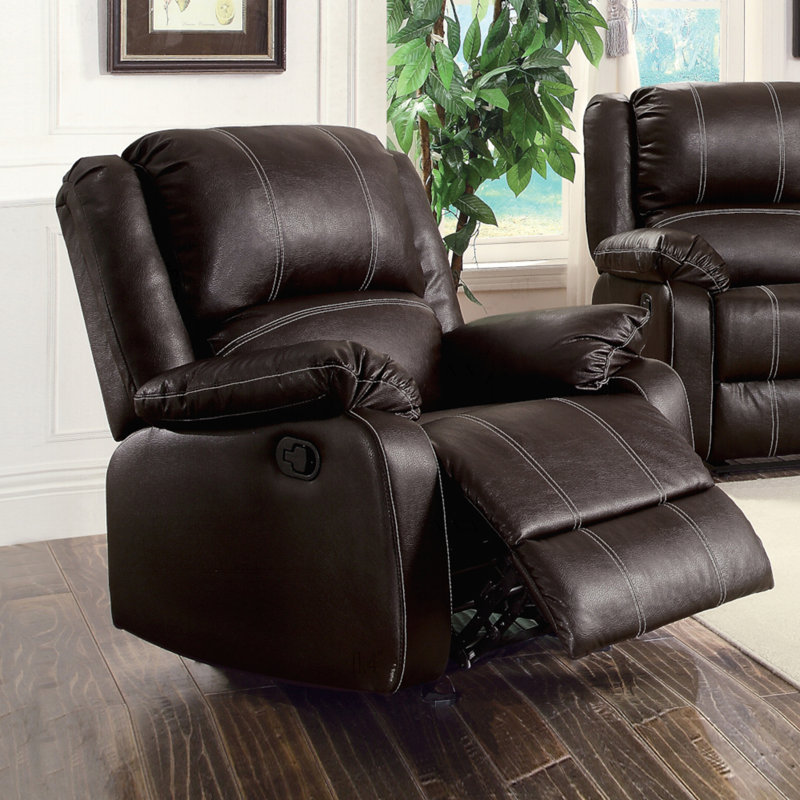 Hagar Upholstered Motion Recliner, Manual, Dark Brown