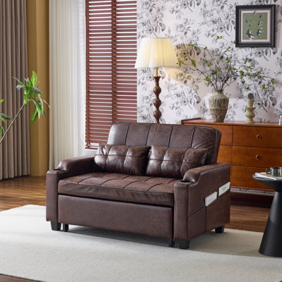 Upholstered Convertible Twin Size Loveseat Recliner Sleeper Couch Pull Out Sofa Sofa Bed For Small Spaces