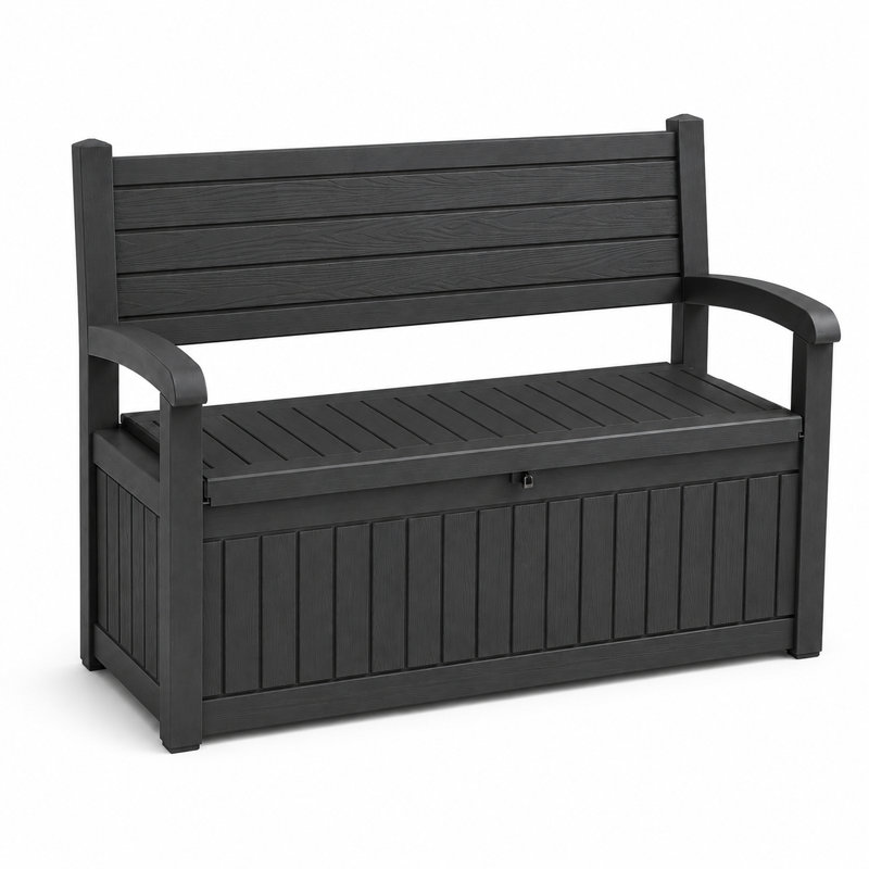 Boîte de rangement de 120 gallons en résine durable pour l'extérieur, idéale pour les meubles de jardin, Black
