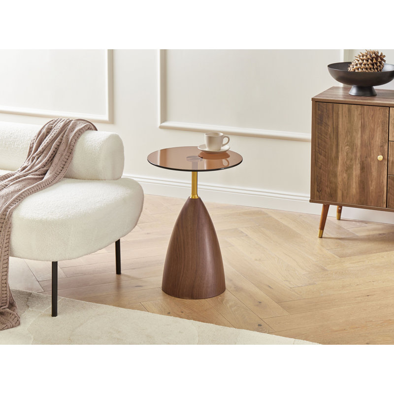 Pedestal End Table, Brown Clear