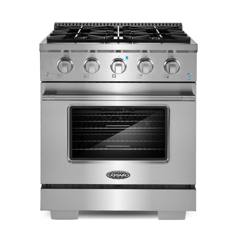 Cosmo 30 in. Vista Collection 3.5 cu. ft. Gas Range, 4 Burners, Convection Oven, LED Light Panel, in Modern Stainless Steel