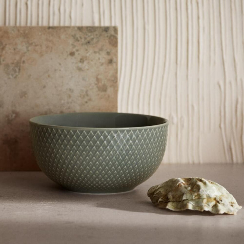 Rhombe Earth Porcelain Rice Bowl, Green