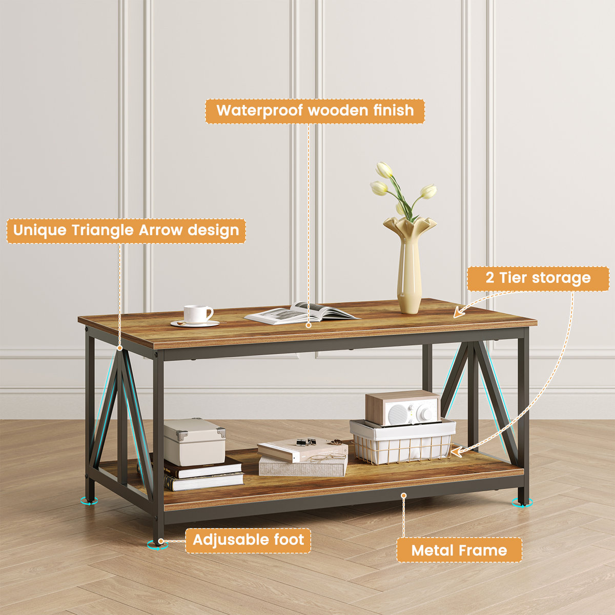 17 Stories Living Room Coffee Table Set of 3, Industrial Triangular ...