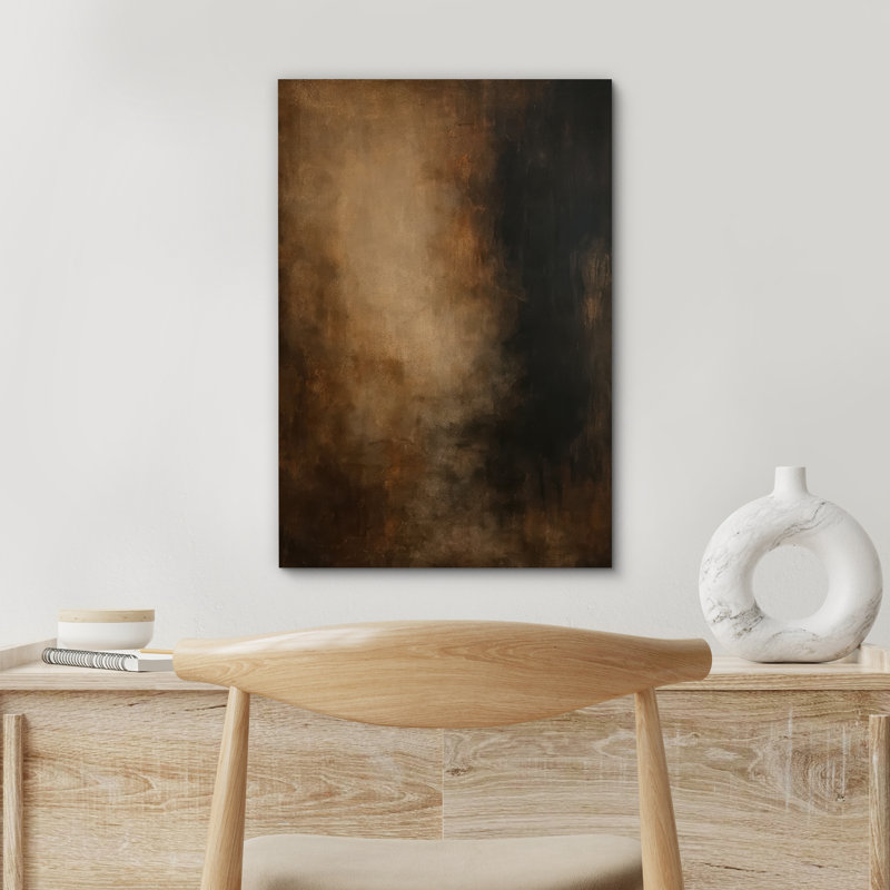 «Dark Brown Abstract Misty Art», reproduction d'art sur toile encadrée, H 24 po x l 16 po x P 1,5 po, Toile tendue
