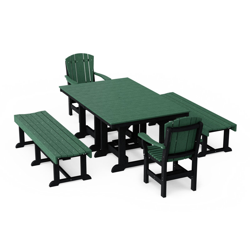 Ensemble de salle à manger rectangulaire avec bancs 5 pièces Heritage, Vert gazon / Noir