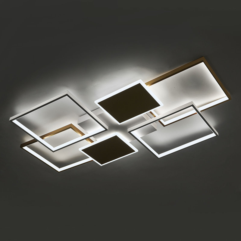 Plafonnier rectangulaire moderne à DEL avec télécommande, H 1,57 po x l 43,3 po x P 27,55 po, Doré / Blanc