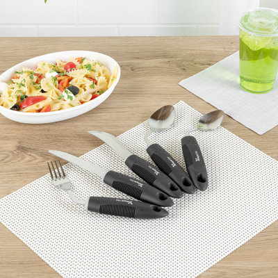  Ustensiles adaptatifs - 1 unité en acier inoxydable de 9,84 po x 5,12 po x 1,57 po, accessoires de repas ergonomiques, ensemble d'ustensiles antidérapants pour l'arthrite, conception à prise sécuritaire, noir