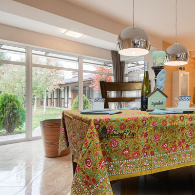 Floral Cotton Block Print Tablecloth Rectangle