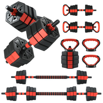 88Lbs Red 3 In 1 Adjustable Dumbbell Set Anti Slip Grip Free Weights Convertible Kettlebell Barbell Combo For Men Women Home Workout