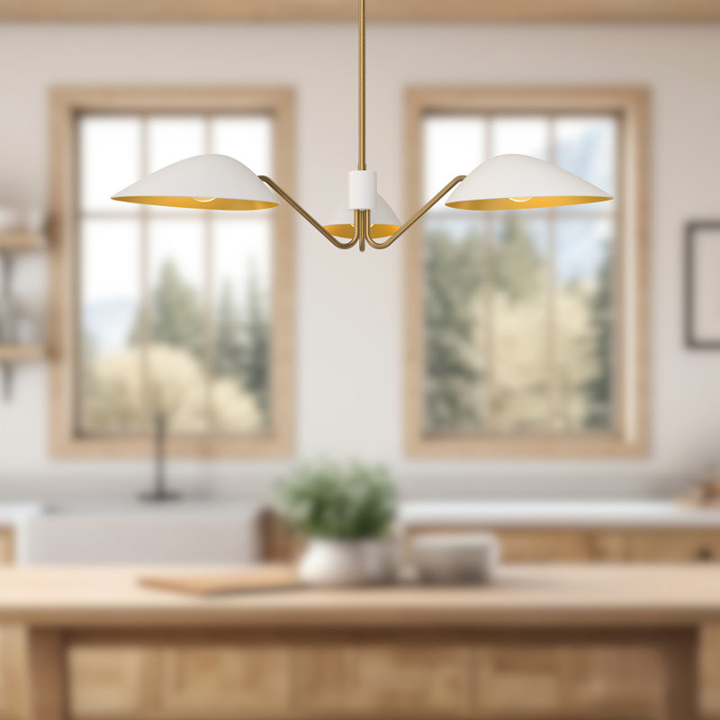 Luminaire suspendu unique en forme de larme à 3 lumières Oscar, Or vieilli / blanc