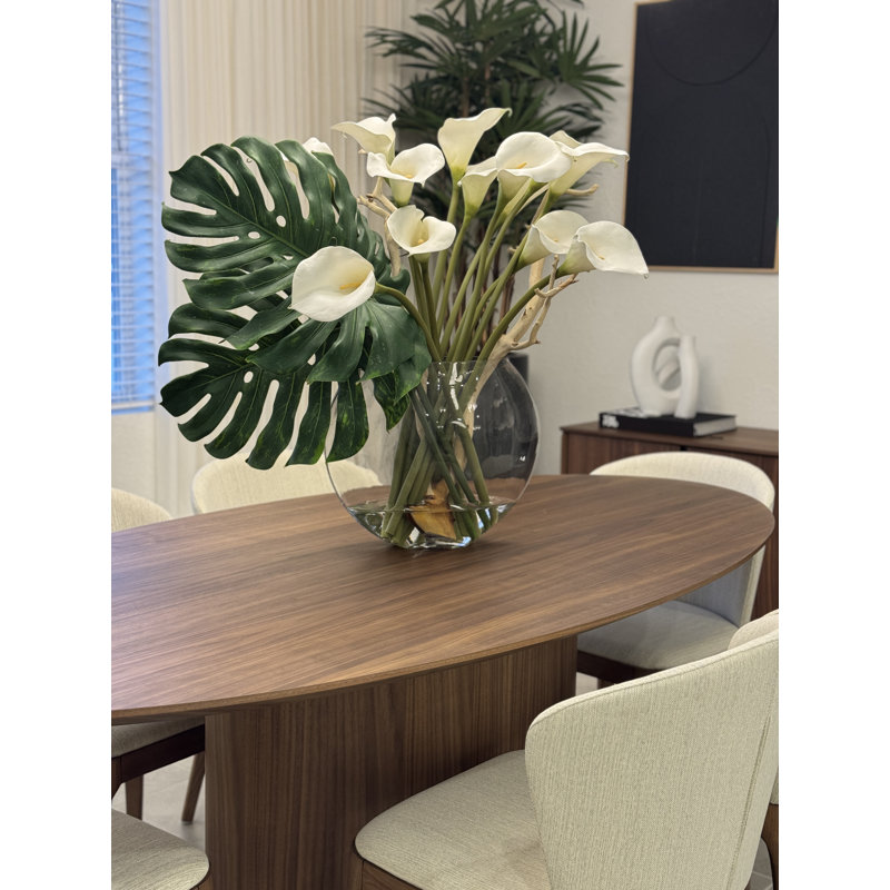 Handblown Moon Vase With Calla Lilies & Monstera Leaves