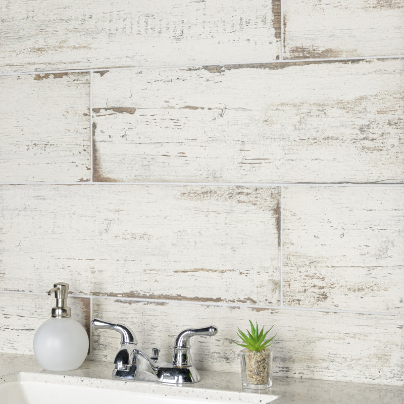 Retro 8" x 24" Porcelain Wood Look Wall & Floor Tile, White