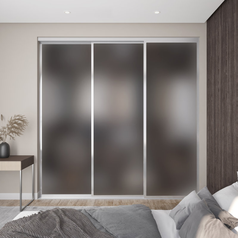 3 portes de placard coulissantes en verre givré, paravent, 72 po x 80 po, Argent