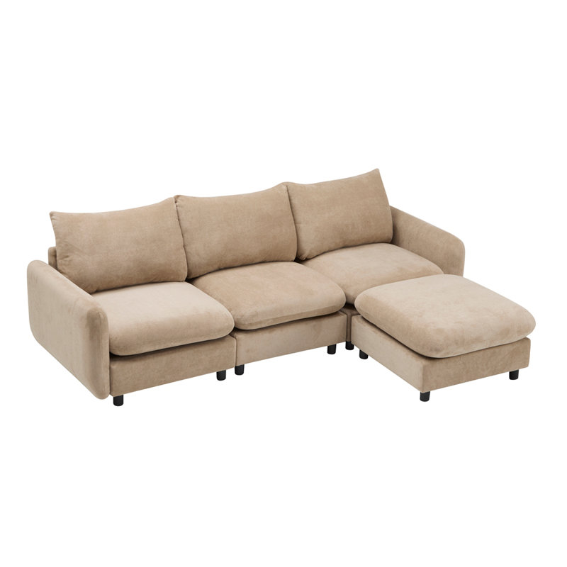 Canapé modulaire en velours de 99 po avec repose-pieds modulaire 4 pièces 99 po