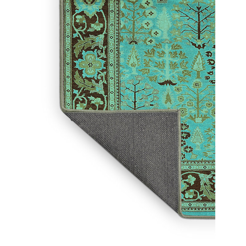 Tapis oriental en laine / polyester tissé à la machine en turquoise / brun, Rectangle 2 pi x 3 pi