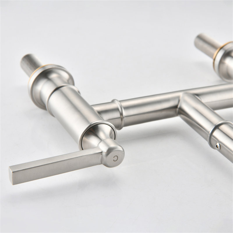 Brushed Nickel Double Handle Bridge Kitchen Faucet with Side Spray