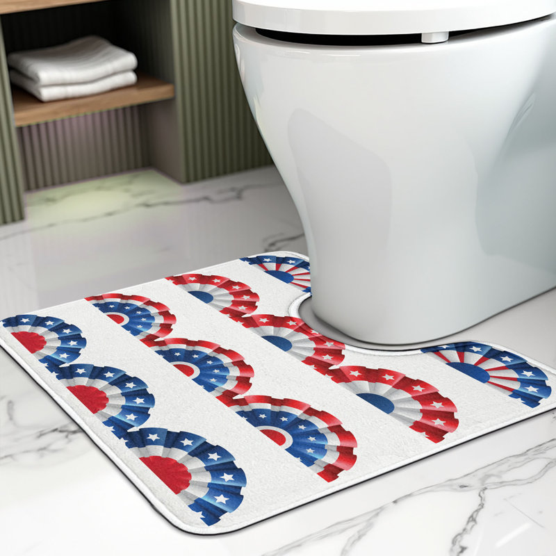  American Flag Toilet Mat U-Shape Bathroom Rug 20" x 16" Blue Red