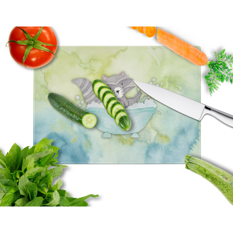 Caroline's Treasures Tempered Glass Raccoon Bathing Watercolor Cutting Board