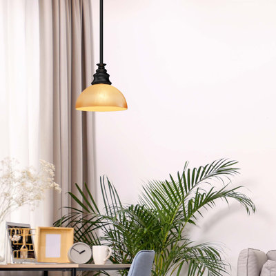 Mini-luminaire suspendu d'intérieur 1 lumière Rainier en bronze avec abat-jour en verre grès Rainier