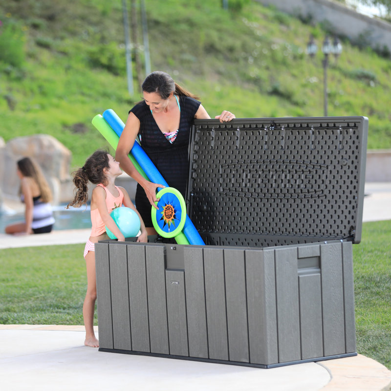 Lifetime 151cm W 570L Water Resistant Plastic Lockable Deck Box in Dark Grey
