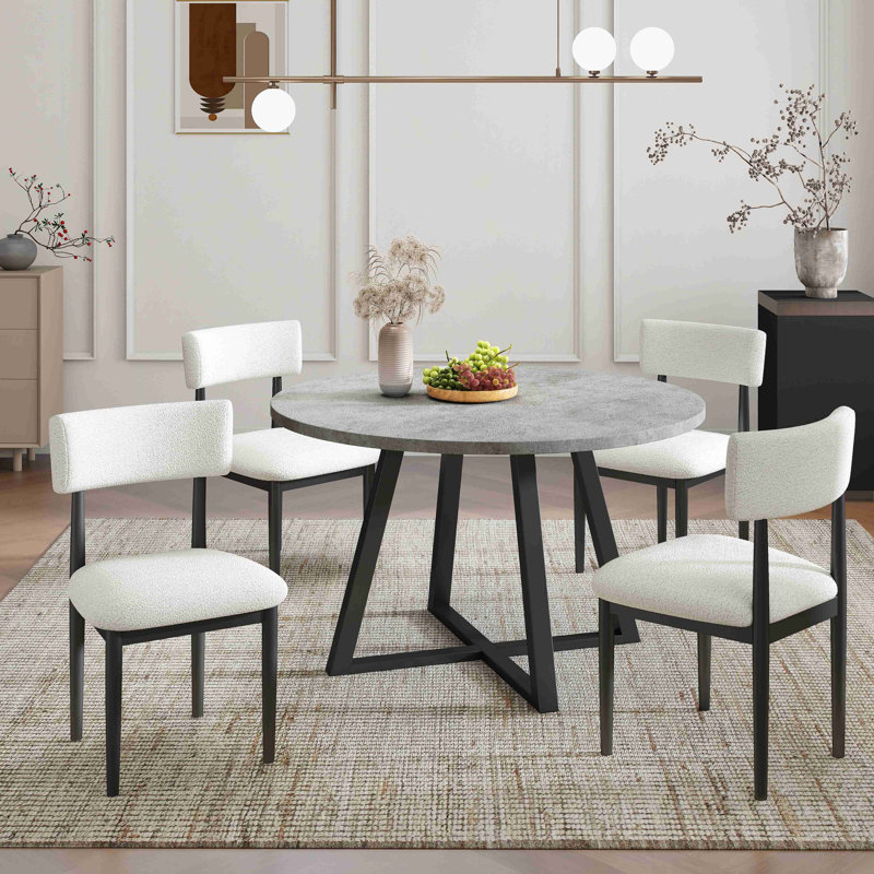 Ensemble de salle à manger 5 pièces, table à tréteaux ronde et 4 chaises rembourrées