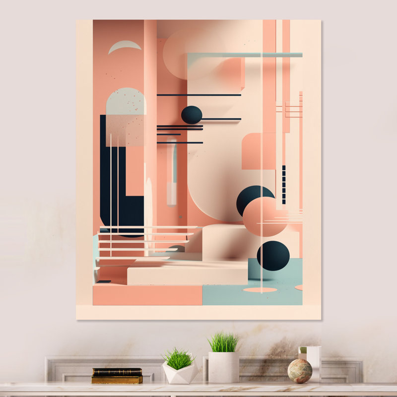 Décoration murale bleu doux et rose Mid Century III, H 20 po x l 12 po x P 1 po