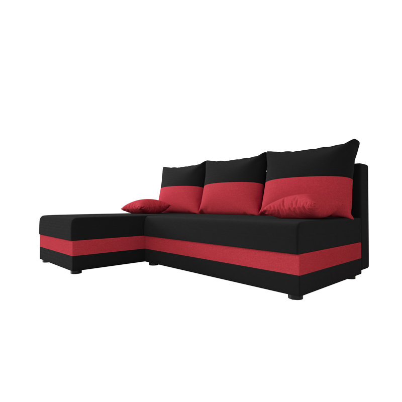 Sidhi 3 Seater Corner Sofa , Black/Red, Left Hand Facing