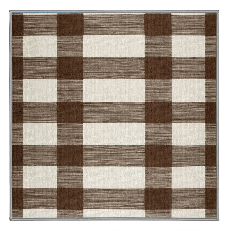 Tapis gris à rayures horizontales lavable à la machine, Carré 5 pi