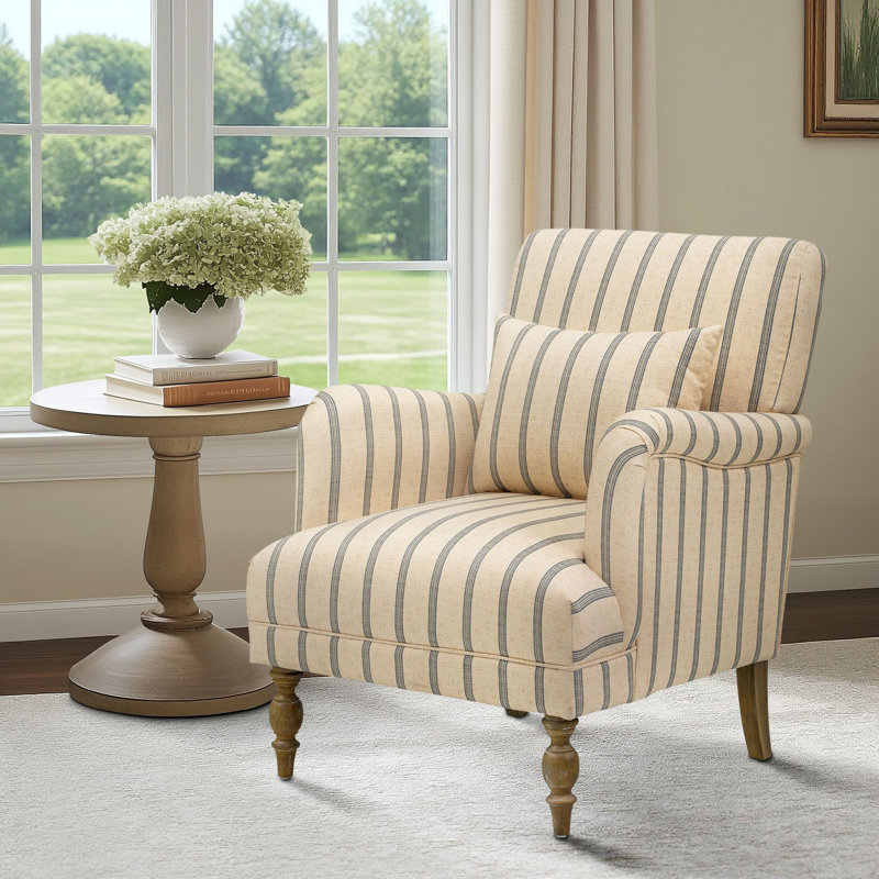 Martha Stewart Bedford Amanda Contemporary and Classic Polyester Upholstered Accent Chair with Solid Wood Legs
