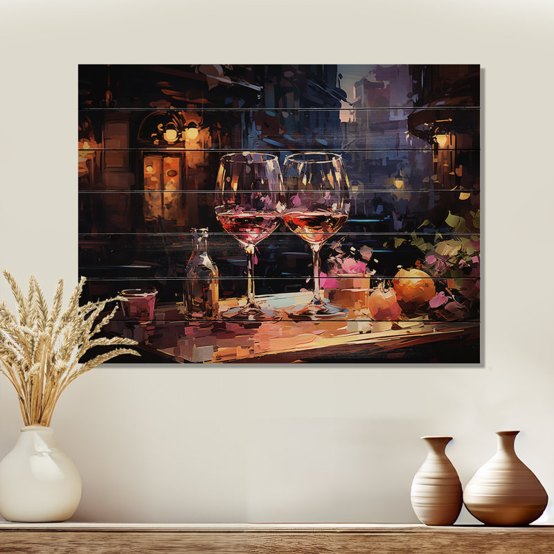 «Curve Elegant Wine» - impression de vin sur bois, H 10 po x l 20 po