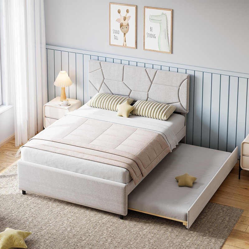 Structure de lit plateforme double / grand tapissier, lit escamotable avec tête de lit, Double