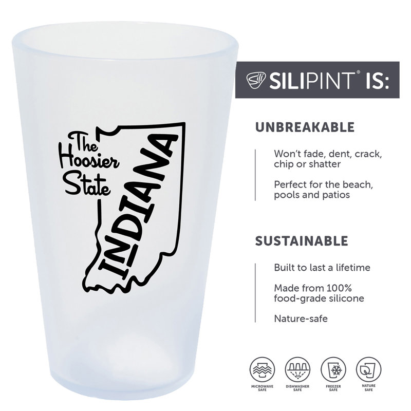 Silipint: Verres State Pint 16 oz: paquet de 2 - Indiana - verres en silicone à glaçons, incassables
