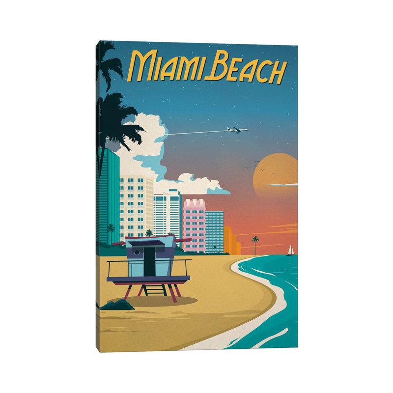 Miami Beach - Wrapped Canvas Painting, 30.48 cm H x 45.72 cm W