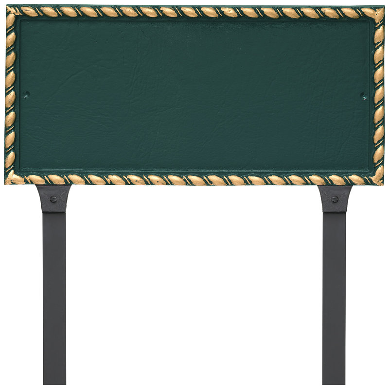 Plaque d'adresse rectangulaire à deux lignes avec piquets de pelouse Franklin, Vert forêt / doré, Oui
