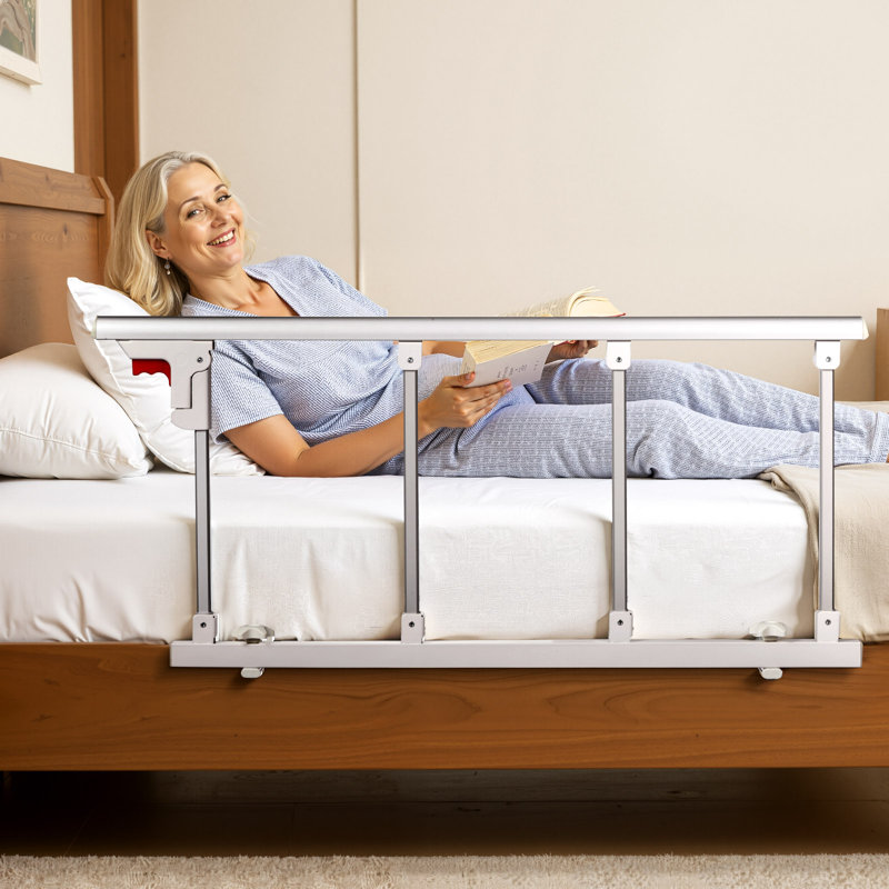 Barrière de lit pliable pour personnes âgées, barre d’assistance de chevet de 38 po avec sangle de fixation, canne de chevet à hauteur réglable, barre de lit en métal haute résistance, poignée de maintien à la main pour lit très grand, grand, double et simple